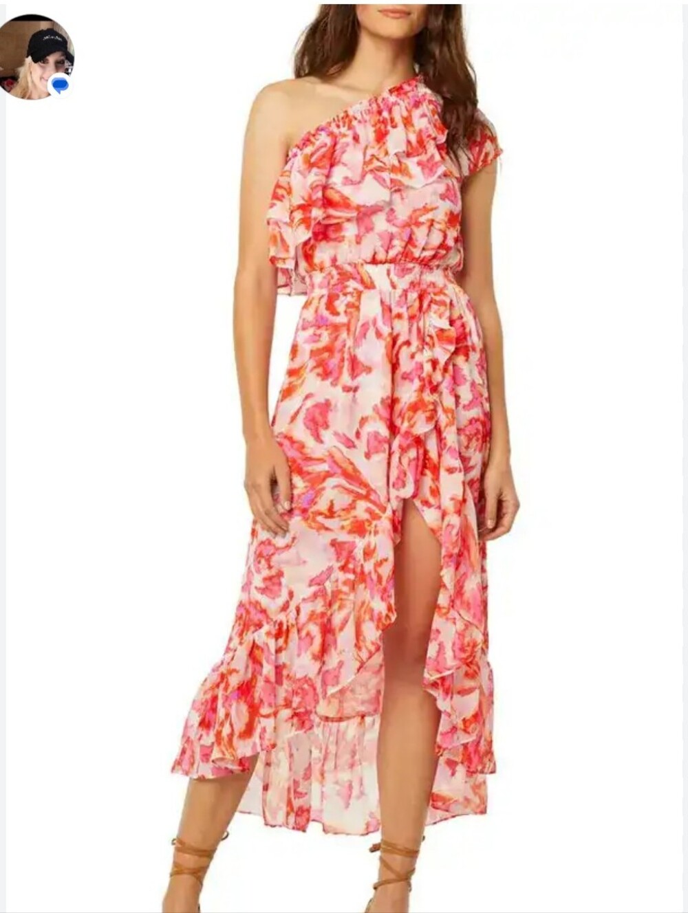 Misa Los Angeles Pink & Orange Strapless Ruffled Maxi Dress